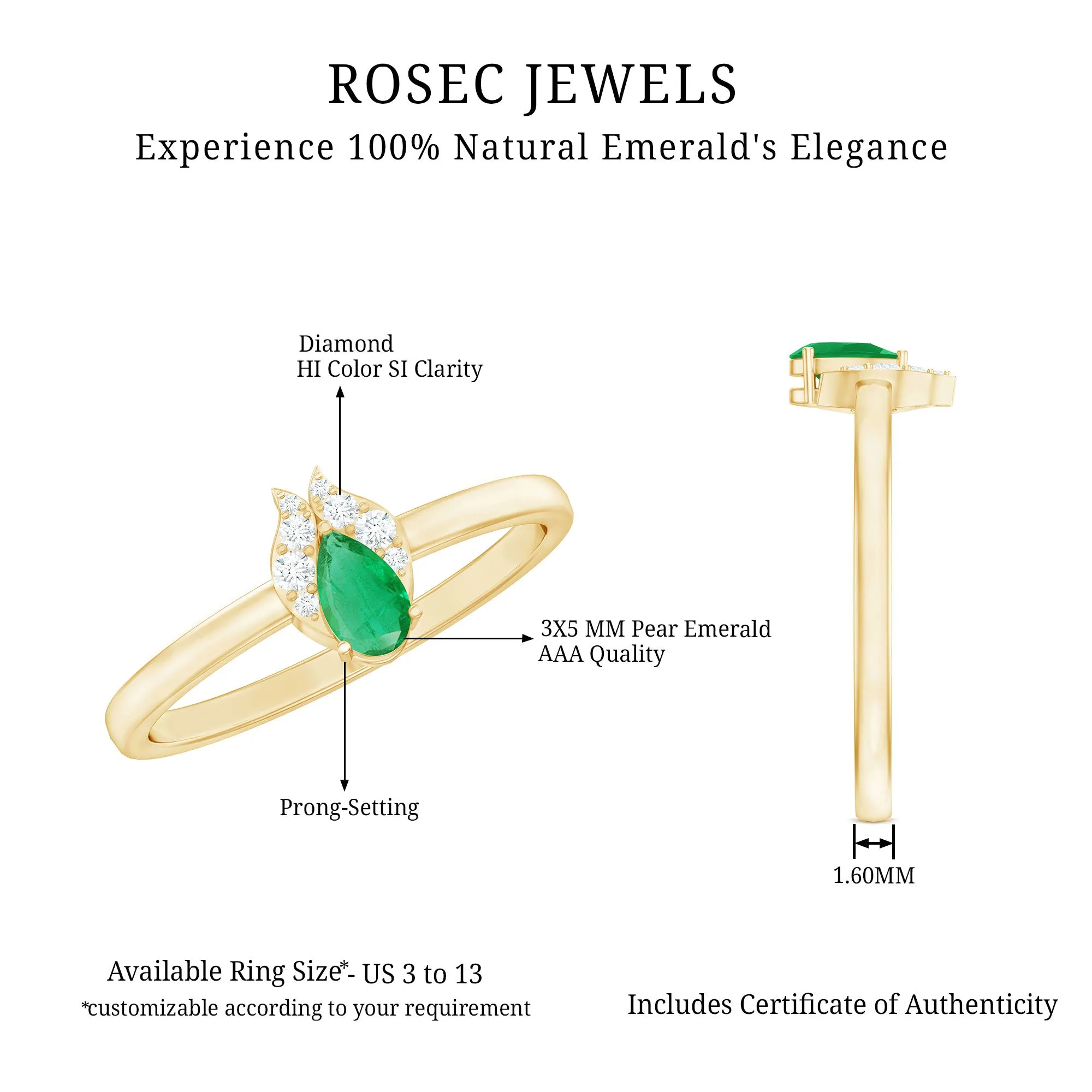 0.25 CT Pear Shape Emerald Promise Ring with Diamond