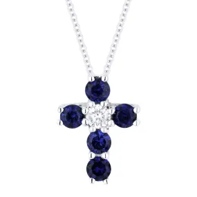 0.39Ct Sapphire 16"pendant Necklace In 14K White Gold