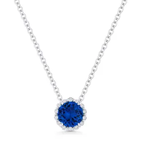 0.60Ct Created Sapphire 16"pendant Necklace In 14K White Gold