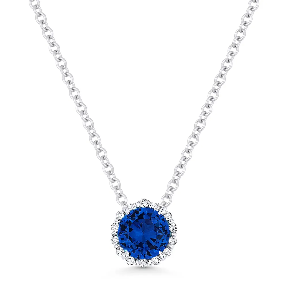 0.60Ct Created Sapphire 16"pendant Necklace In 14K White Gold