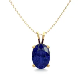 1 Carat Oval Shape Sapphire Necklace In 14K Yellow Gold Over Sterling Silver