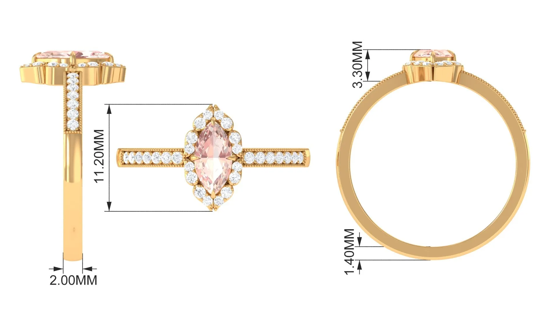 1 Ct Marquise Morganite Engagement Ring with Halo Diamond