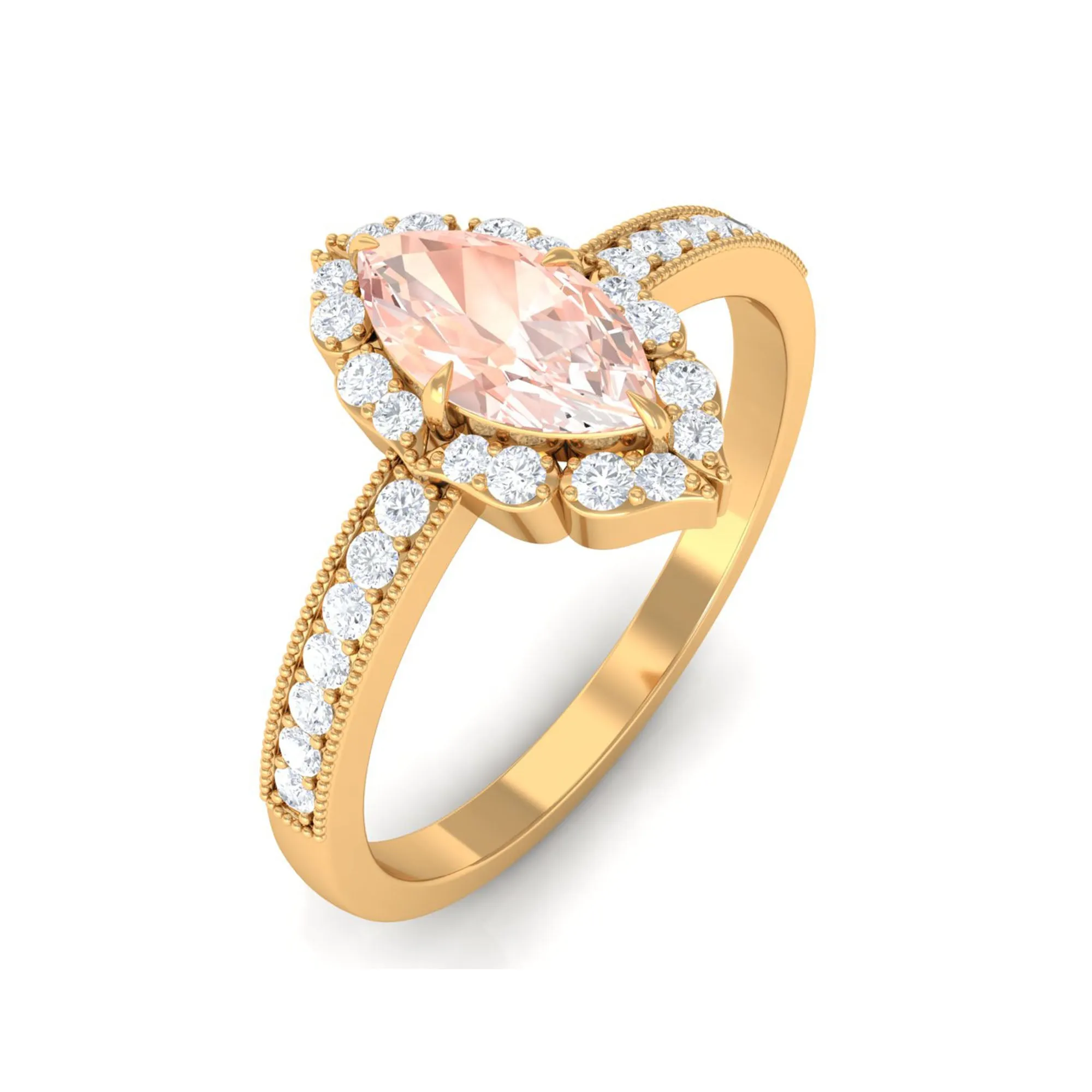 1 Ct Marquise Morganite Engagement Ring with Halo Diamond