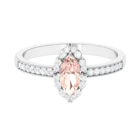 1 Ct Marquise Morganite Engagement Ring with Halo Diamond