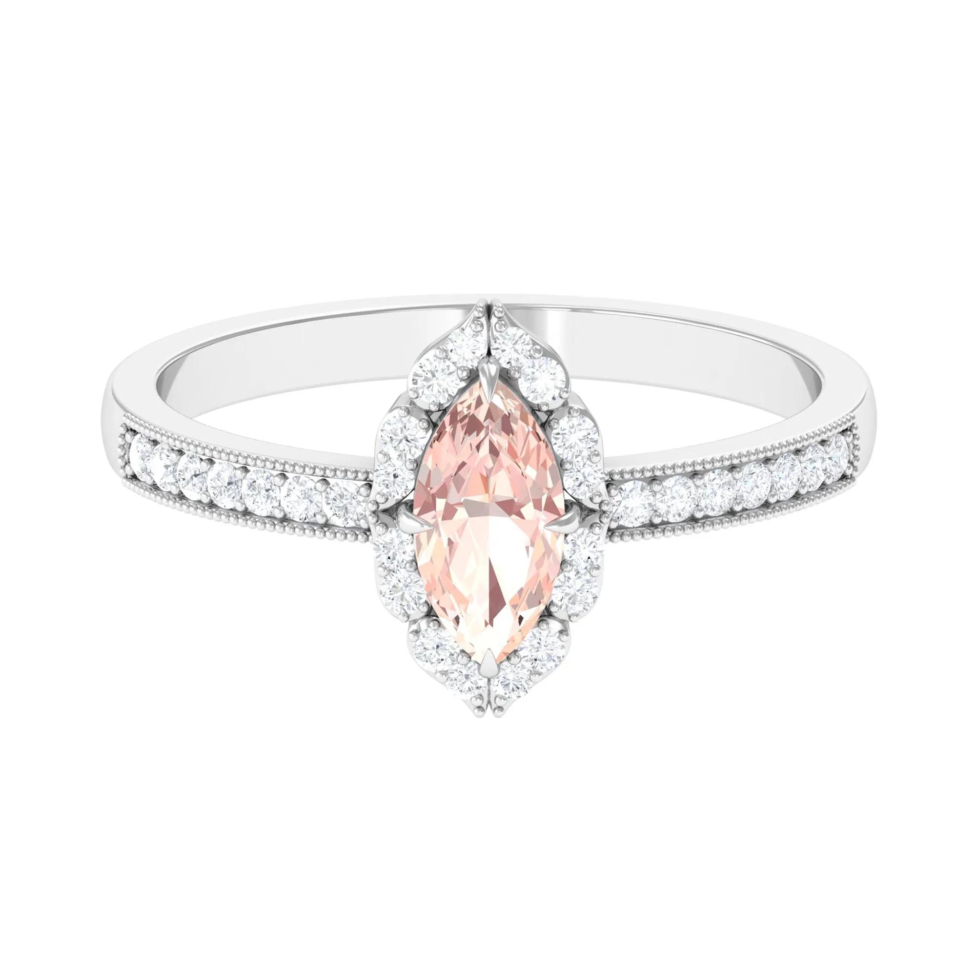 1 Ct Marquise Morganite Engagement Ring with Halo Diamond