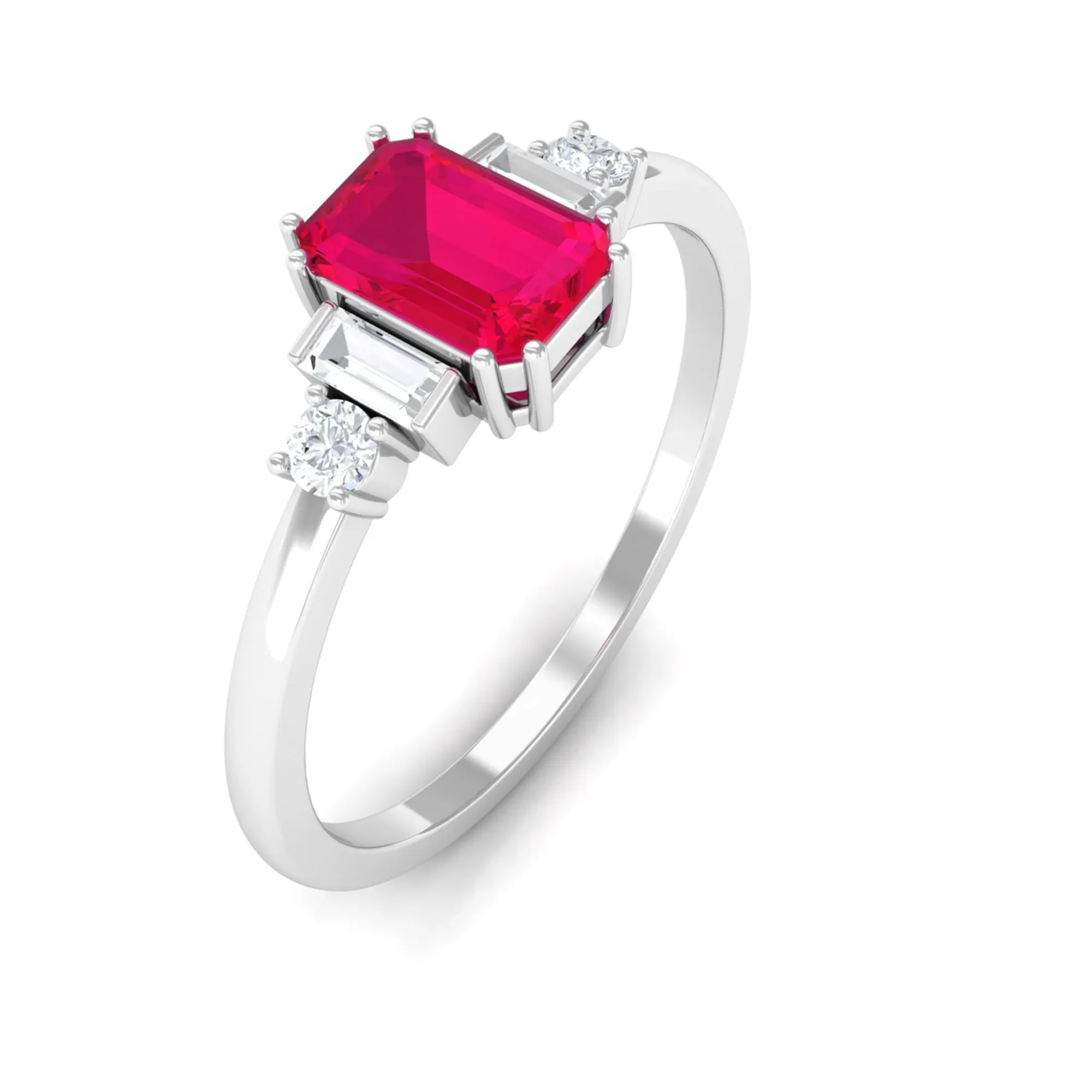 1 CT Octagon Ruby Solitaire Engagement Ring with Diamond