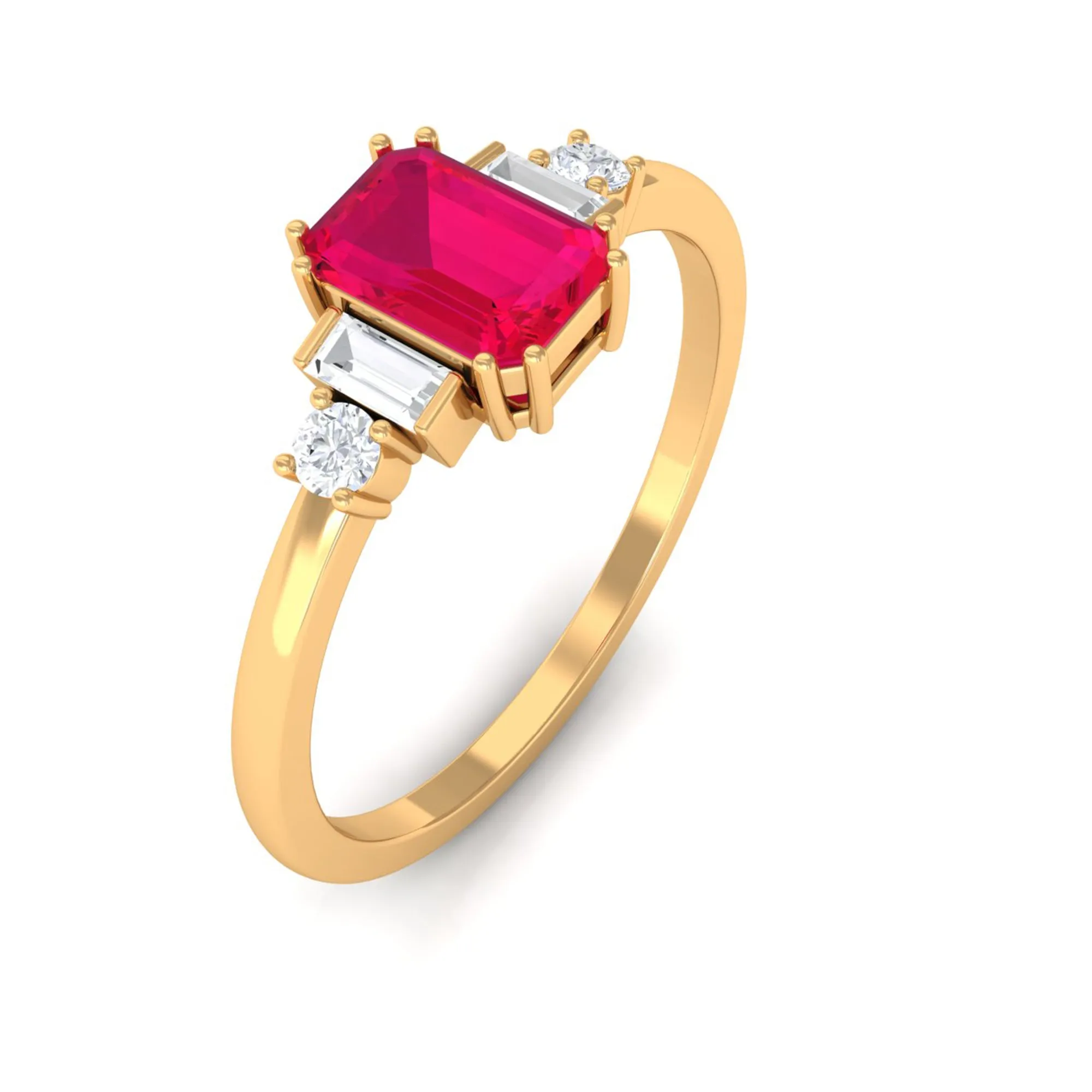 1 CT Octagon Ruby Solitaire Engagement Ring with Diamond