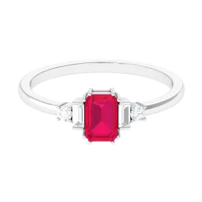 1 CT Octagon Ruby Solitaire Engagement Ring with Diamond