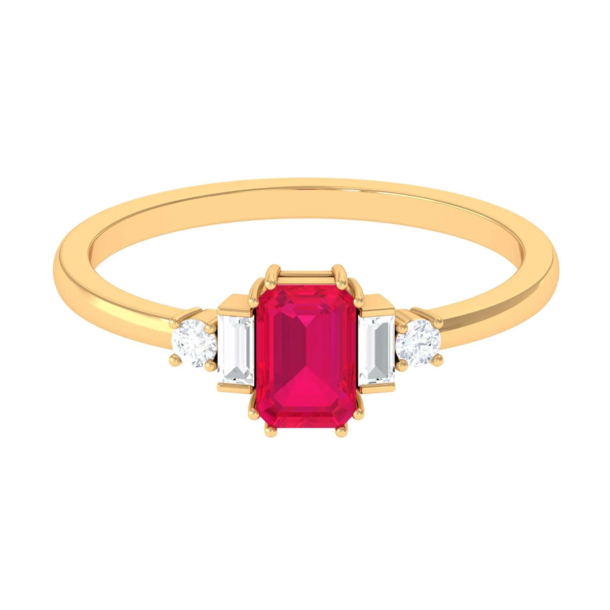 1 CT Octagon Ruby Solitaire Engagement Ring with Diamond