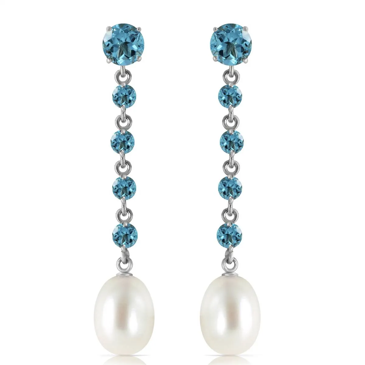 10 Carat 14K Solid White Gold Chandelier Earrings Blue Topaz Pearl