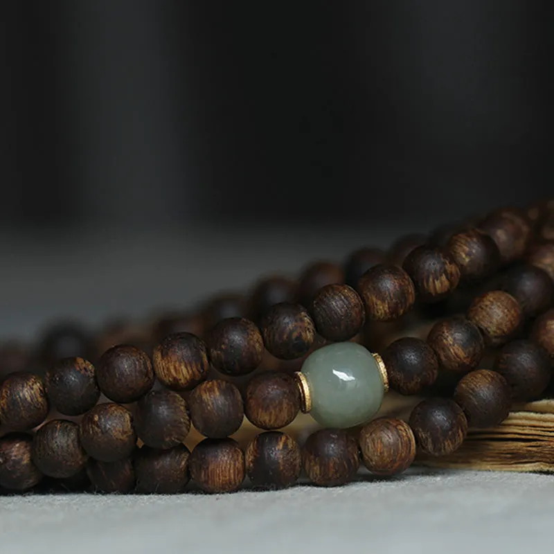 108 Mala Beads Nha Trang Bai Qinan Agarwood Jade 999 Gold Peace Bracelet (Only one in stock)