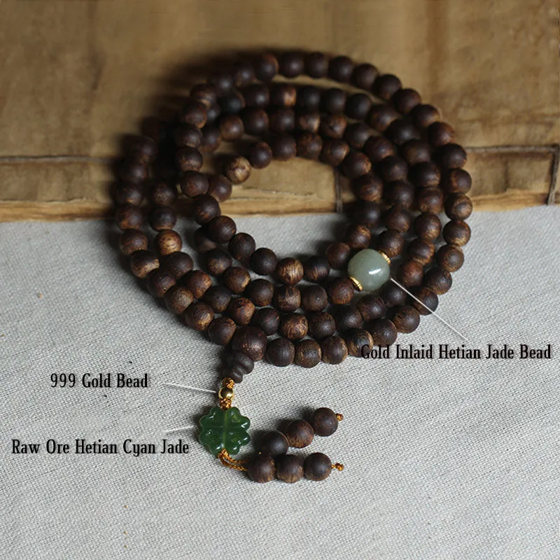 108 Mala Beads Nha Trang Bai Qinan Agarwood Jade 999 Gold Peace Bracelet (Only one in stock)