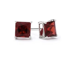 10k White Gold Plated 1 Carat Square Created Garnet Sapphire Stud Earrings