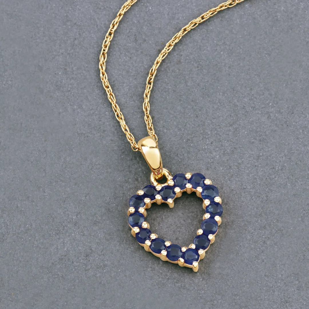 10K Yellow Gold Sapphire Heart Necklace