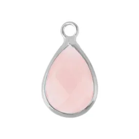 10x14mm Oval Pink Faceted Glass Charm with Silver Plating