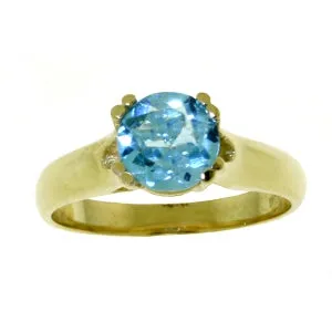 1.1 Carat 14K Solid Yellow Gold Contemplate A Smile Blue Topaz Ring