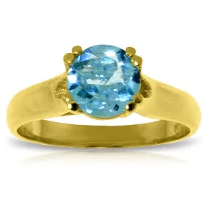 1.1 Carat 14K Solid Yellow Gold Contemplate A Smile Blue Topaz Ring