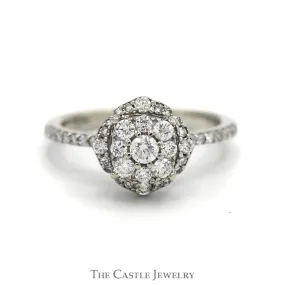 1/2cttw Round Diamond Cluster Engagement Ring with Diamond Accented Sides & Halo in 10k White Gold