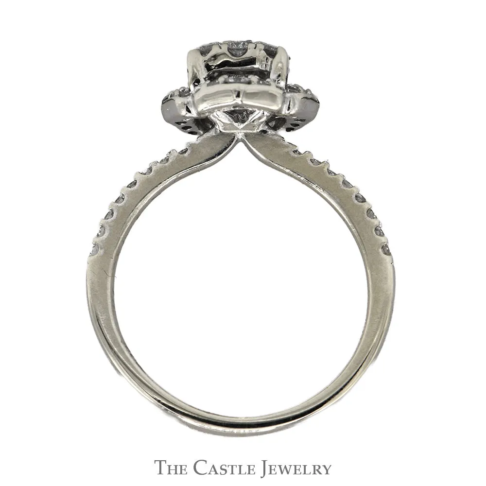 1/2cttw Round Diamond Cluster Engagement Ring with Diamond Accented Sides & Halo in 10k White Gold