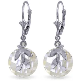 14.73 Carat 14K Solid White Gold Leverback Earrings White Topaz Diamond