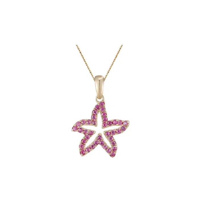 14k 15mm Starfish Pendant with 39 Hot Pink Sapphires