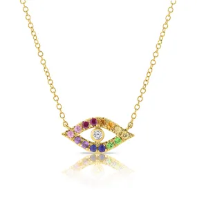 14k Gold & Rainbow Sapphire Evil Eye Necklace