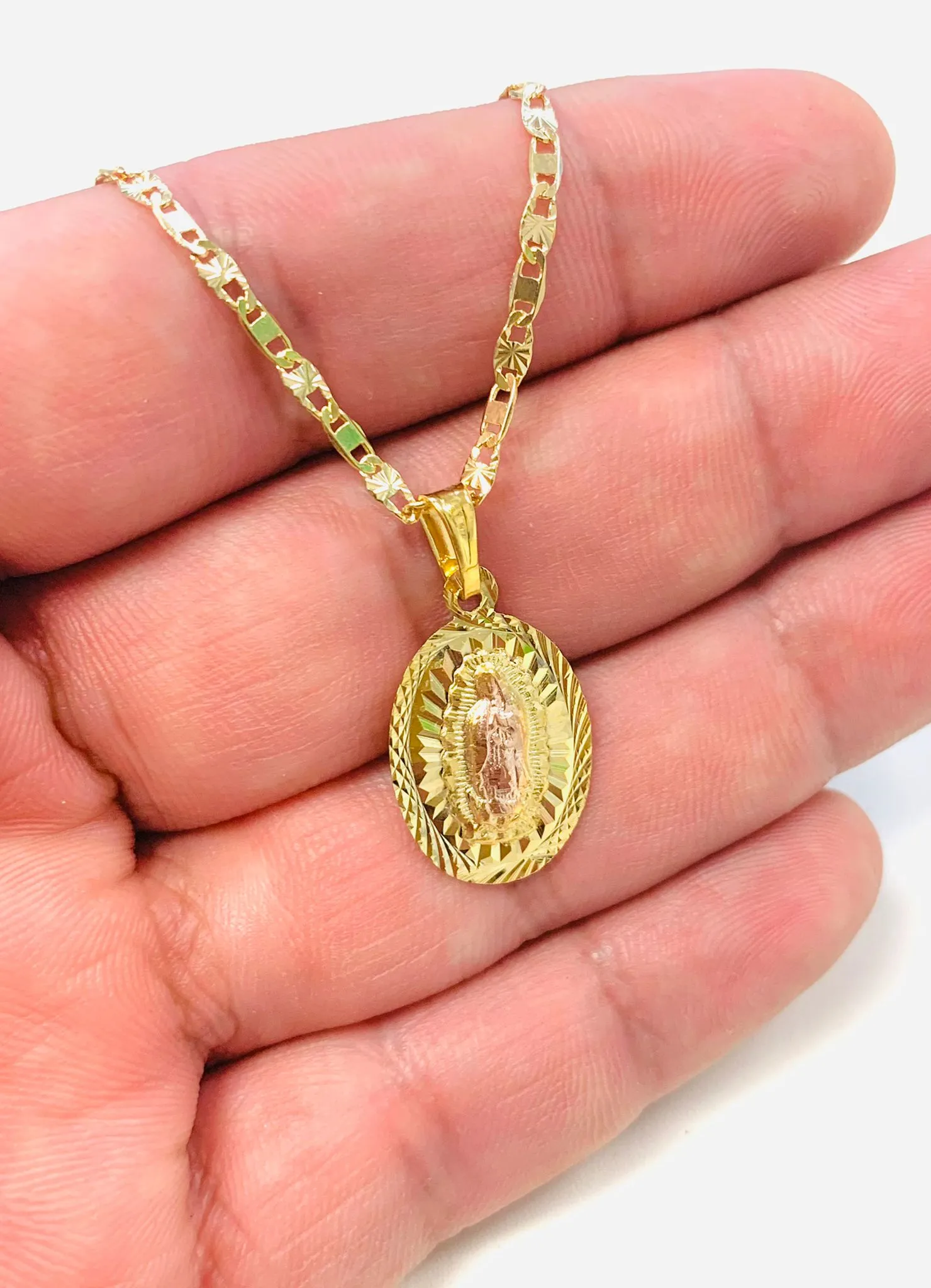 14K Gold Filled Virgen de Guadalupe Necklace 20" Diamond Cut / Guadalupe Pendant 22x14mm / Our lady of Guadalupe Jewelry / Cadena y Dije de Guadalupe Para Mujer