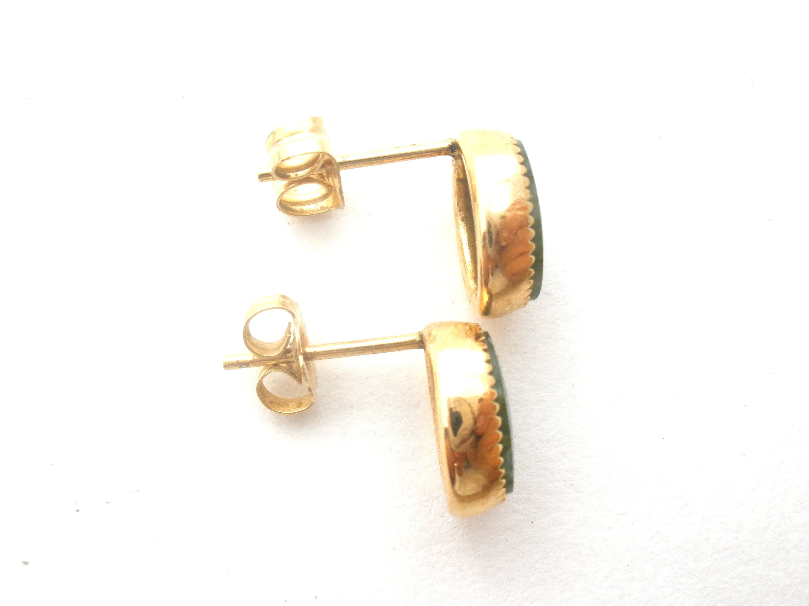 14K Gold Jade Post Earrings Vintage