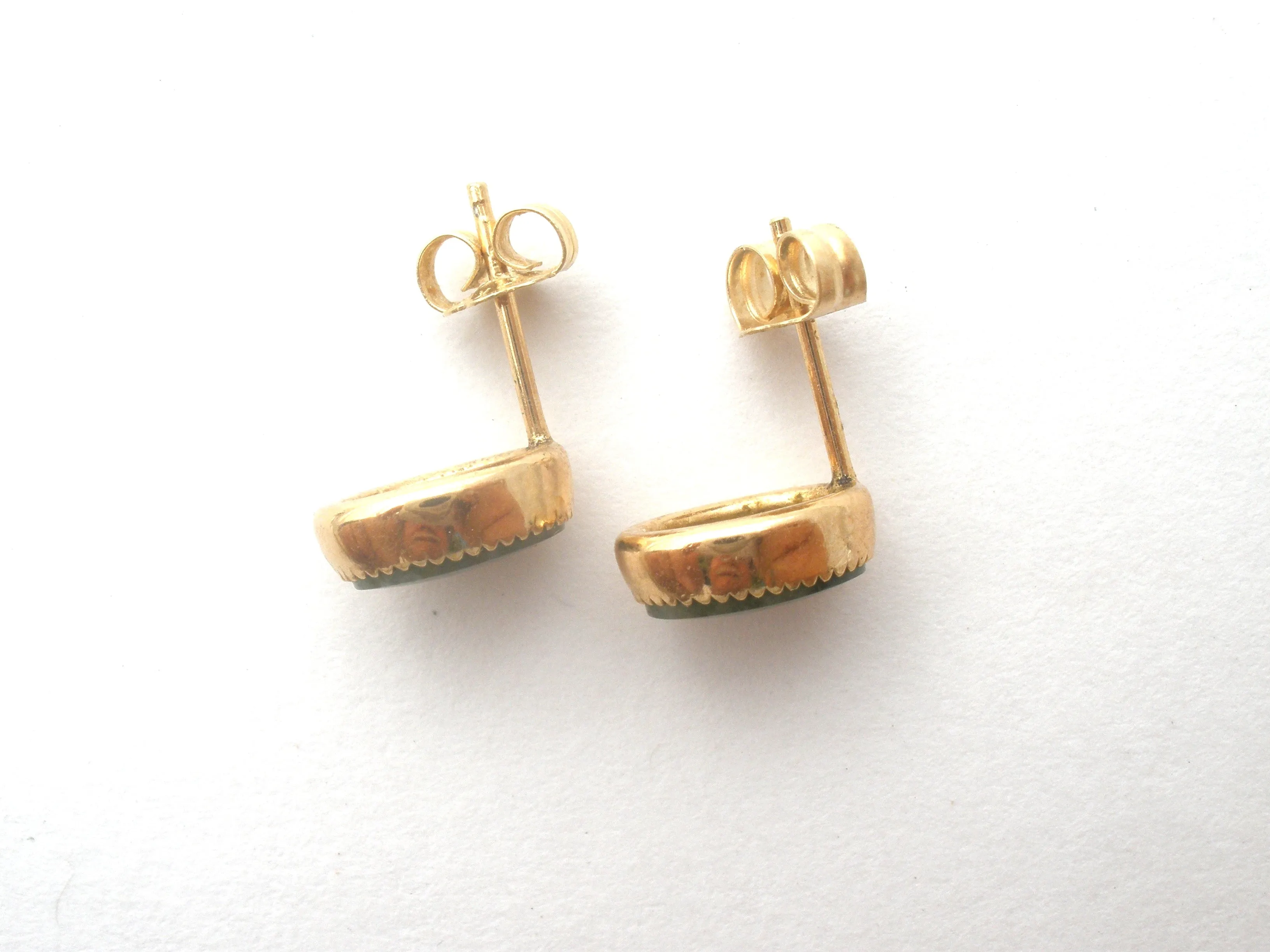 14K Gold Jade Post Earrings Vintage