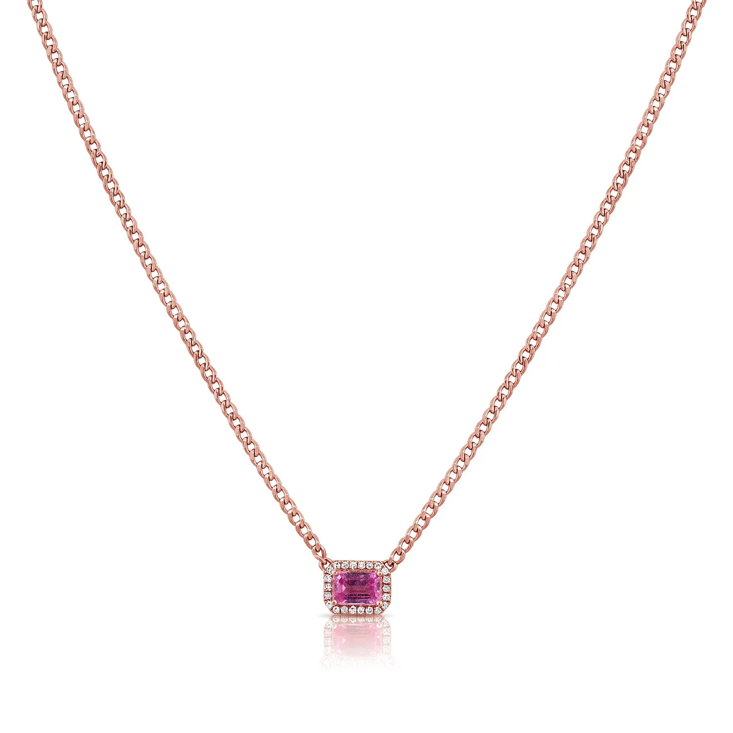 14K Gold Pink Sapphire & Diamond Link Necklace