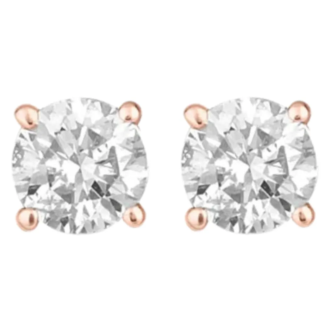 14k Rose Gold 1/4 Carat Solitaire Created Diamond 2 Pair Round and Princess Stud Earrings