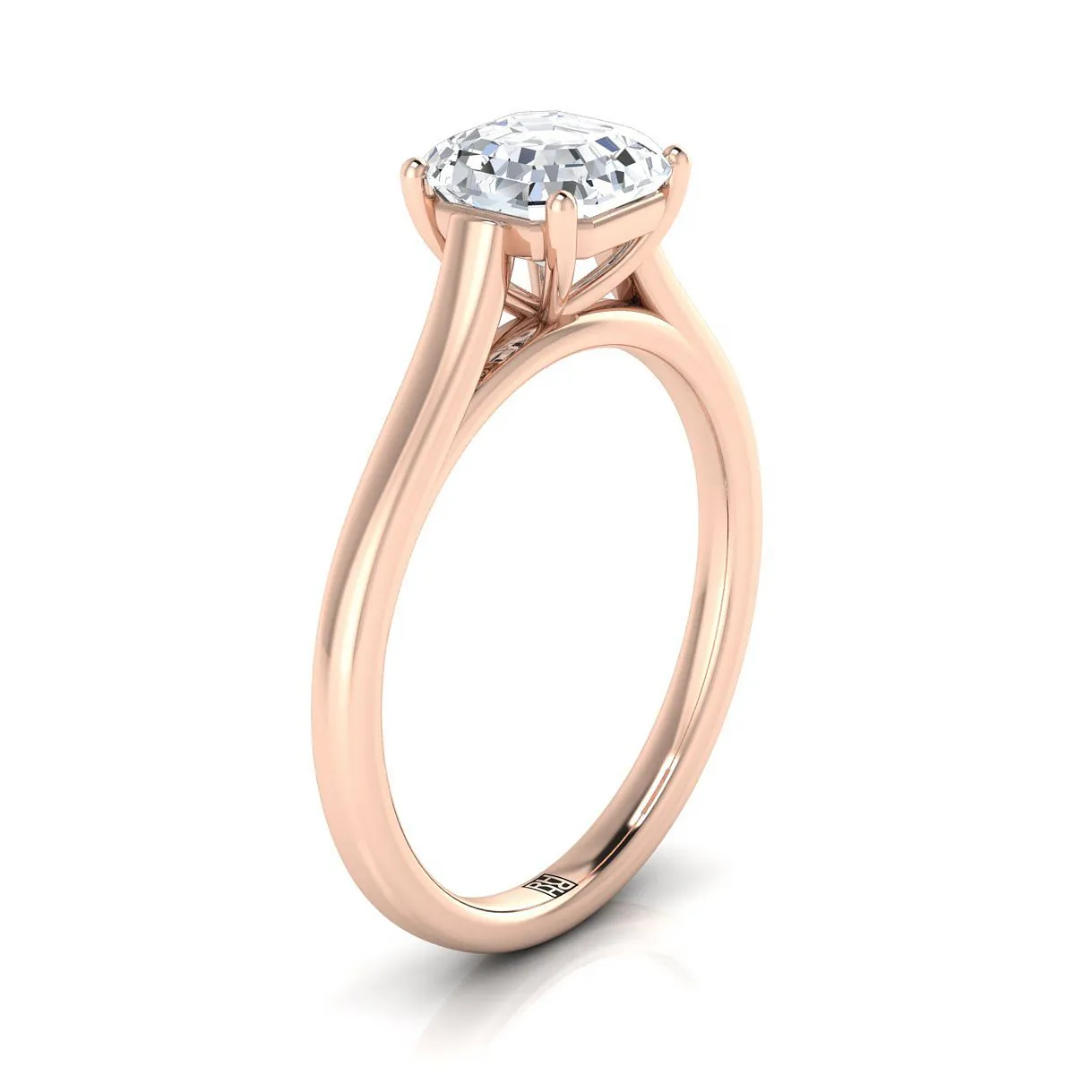 14K Rose Gold Asscher Cut  Elegant Cathedral Solitaire Engagement Ring