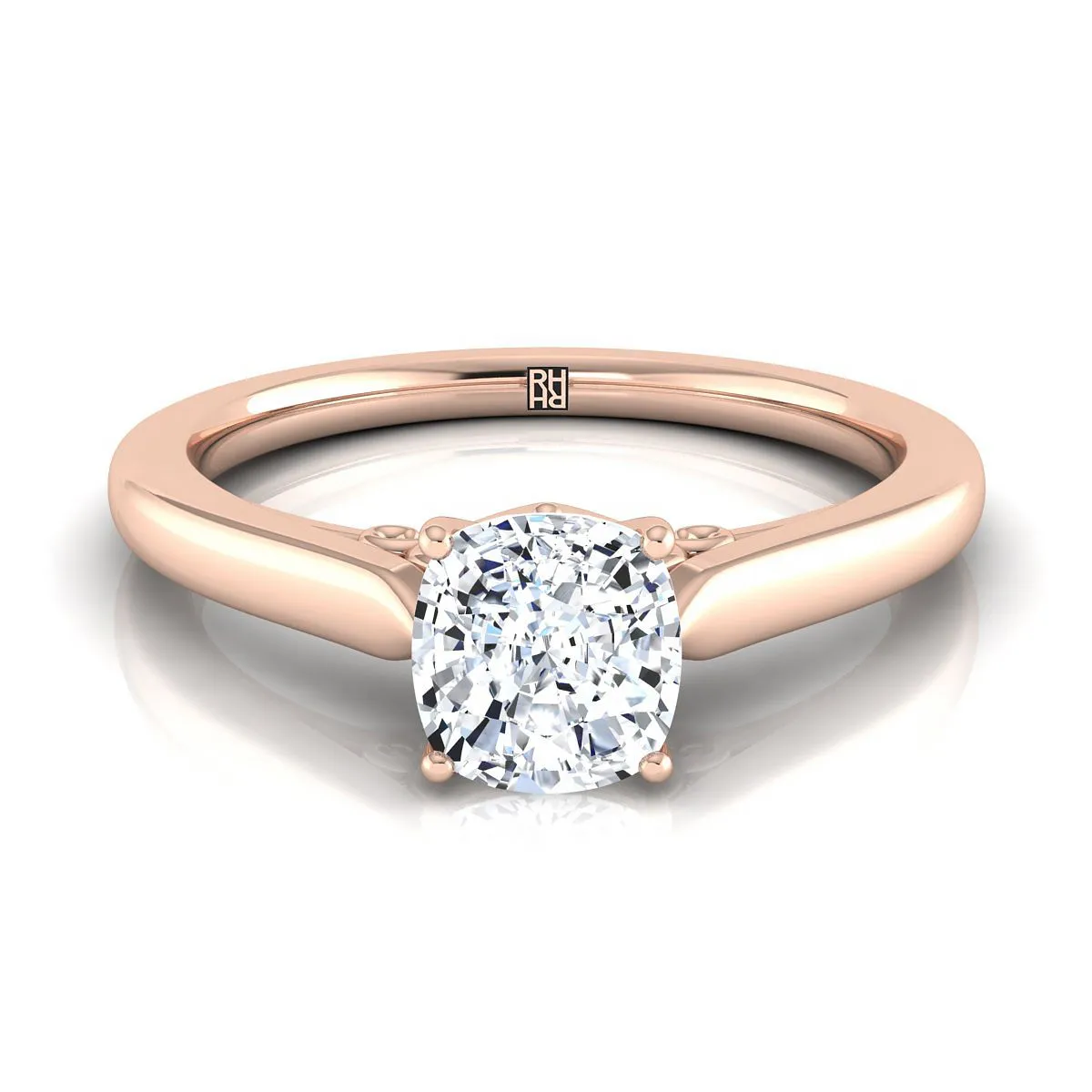 14K Rose Gold Cushion Scroll Gallery Comfort Fit Solitaire Engagement Ring