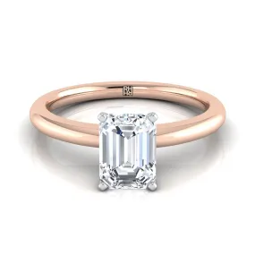 14K Rose Gold Emerald Cut  Round Comfort Fit Claw Prong Solitaire Engagement Ring