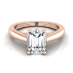 14K Rose Gold Emerald Cut Scroll Gallery Comfort Fit Solitaire Engagement Ring