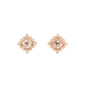 14k Rose Gold Morganite & Diamond Stud Earrings (I7181)