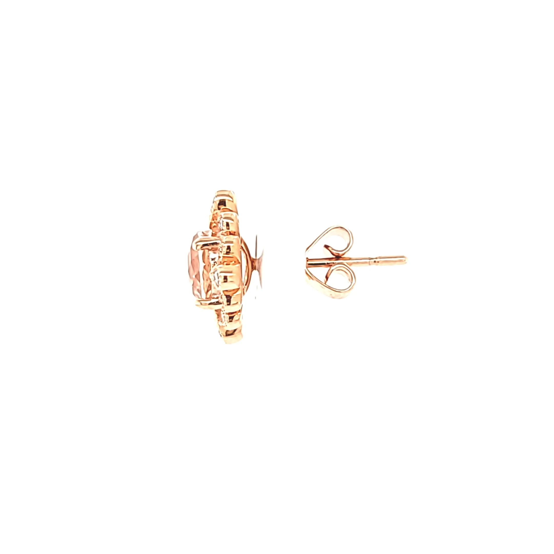 14k Rose Gold Morganite & Diamond Stud Earrings (I7181)