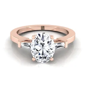 14K Rose Gold Oval Diamond Tapered Baguette Accent Engagement Ring -1/4ctw