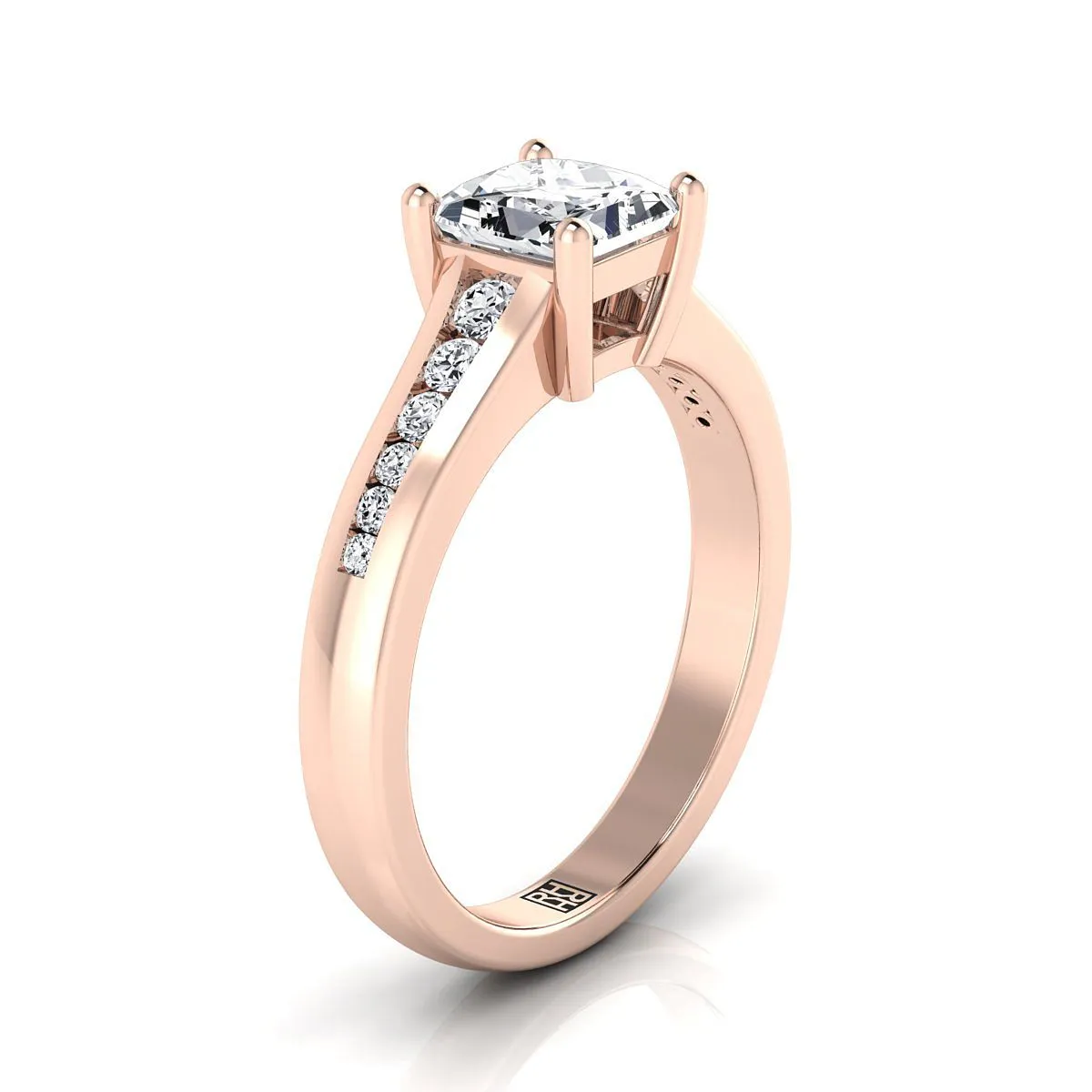 14K Rose Gold Princess Cut Contemporary Tapered Diamond Channel Engagement Ring -1/6ctw