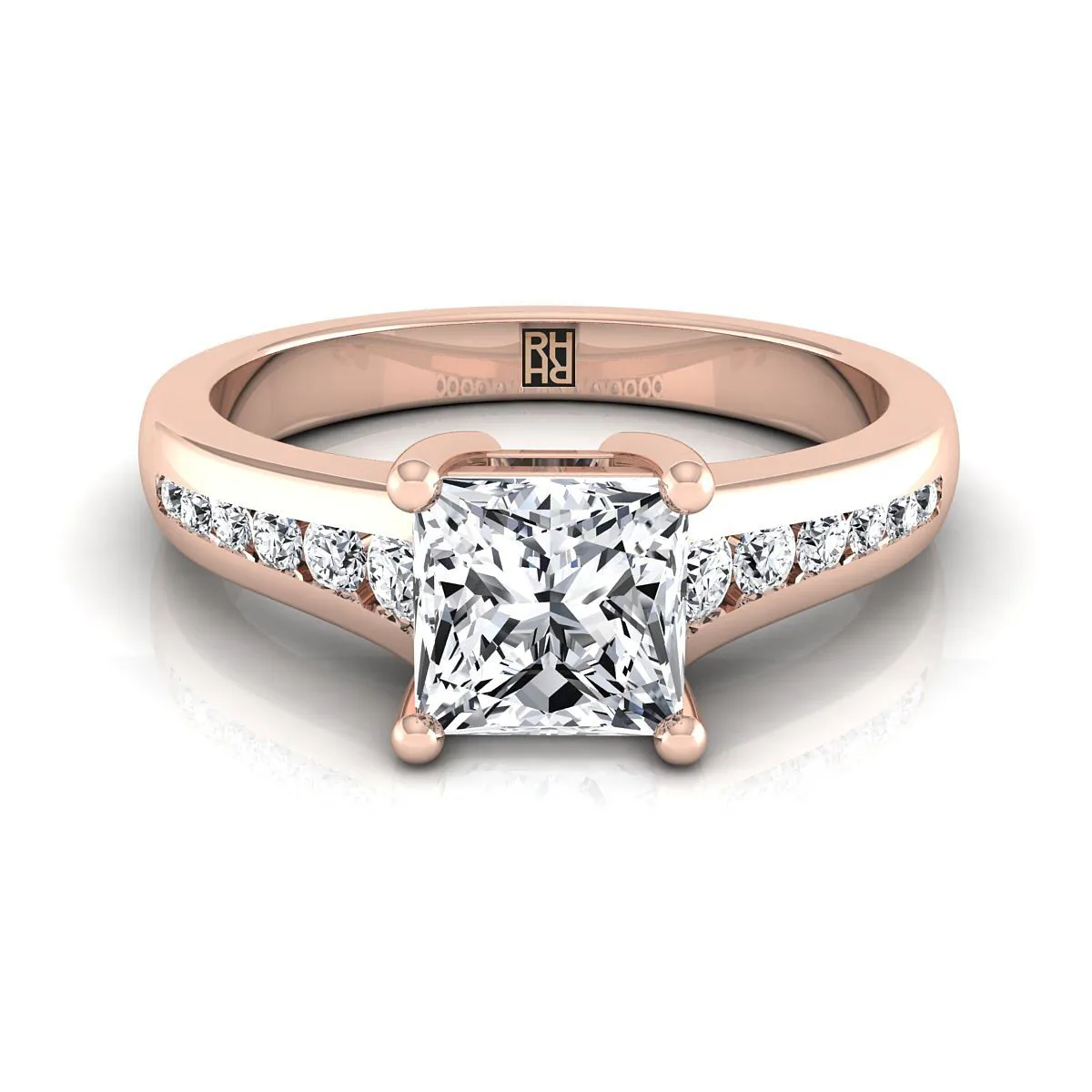 14K Rose Gold Princess Cut Contemporary Tapered Diamond Channel Engagement Ring -1/6ctw