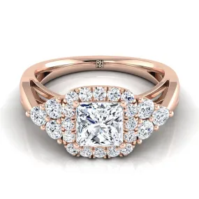 14K Rose Gold Princess Cut Open Twisted Triple Diamond Engagement Ring -5/8ctw