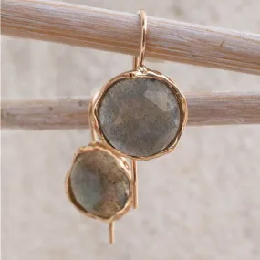 14K Rose Gold Round Brown Labradorite 12mm Dangle Earrings