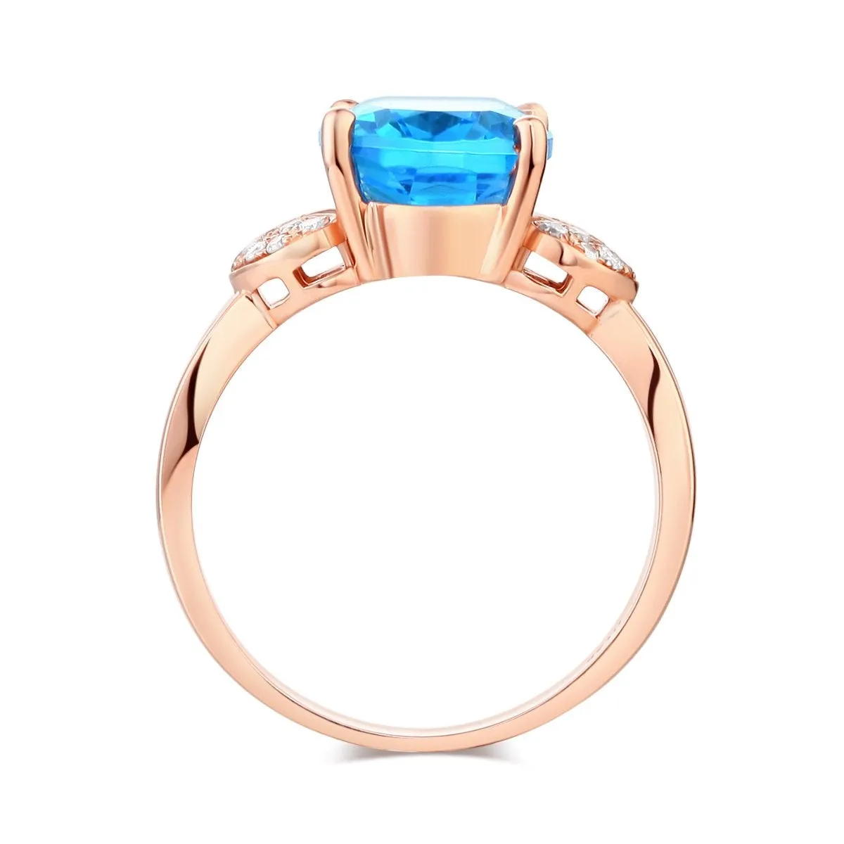 14K Rose Gold Swiss Blue Topaz Diamond Ring MKR7003