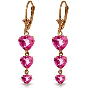 14K Solid Rose Gold Chandelier Natural Pink Topaz Earrings