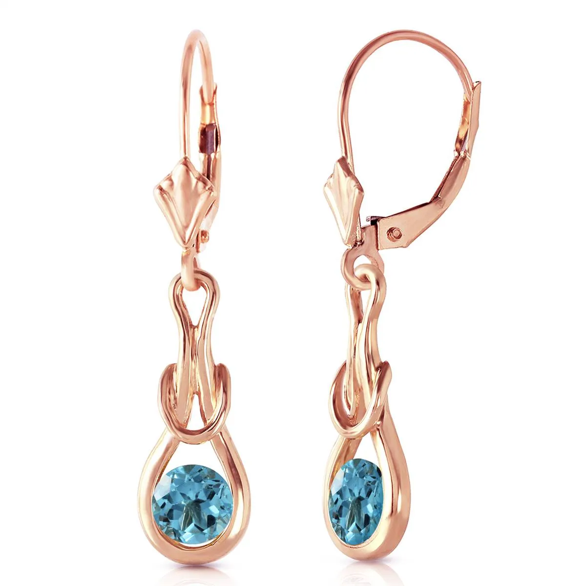 14K Solid Rose Gold Leverback Earrings Blue Topaz Jewelry Genuine New