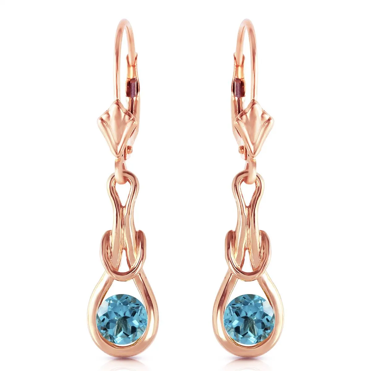 14K Solid Rose Gold Leverback Earrings Blue Topaz Jewelry Genuine New