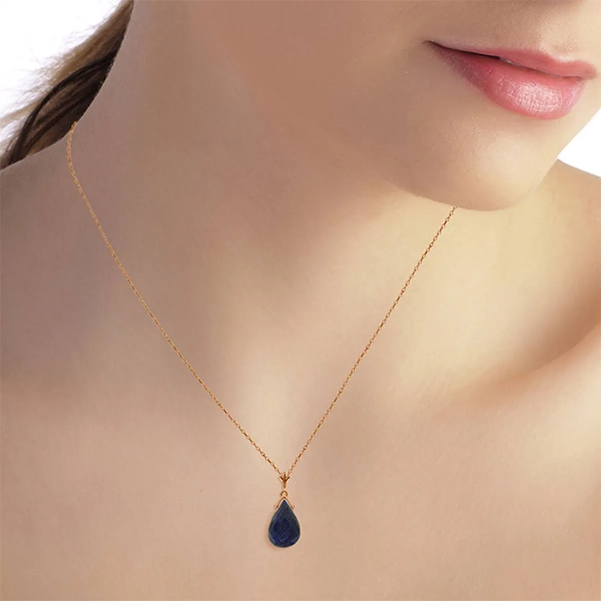 14K Solid Rose Gold Necklace w/ Briolette Sapphire