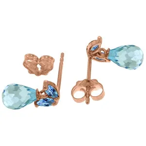 14K Solid Rose Gold Stud Earrings Natural Blue Topaz Gemstone