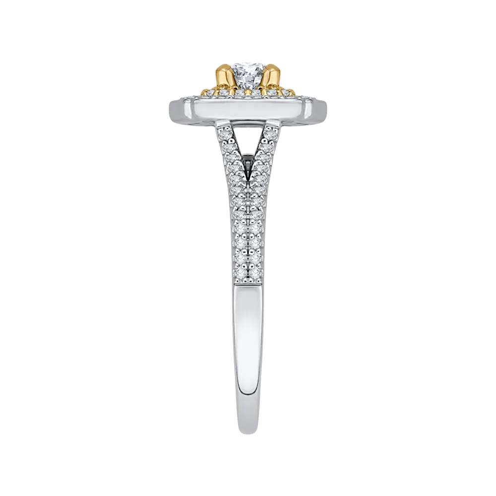 14K Two Tone Gold Round Diamond Double Halo Engagement Ring