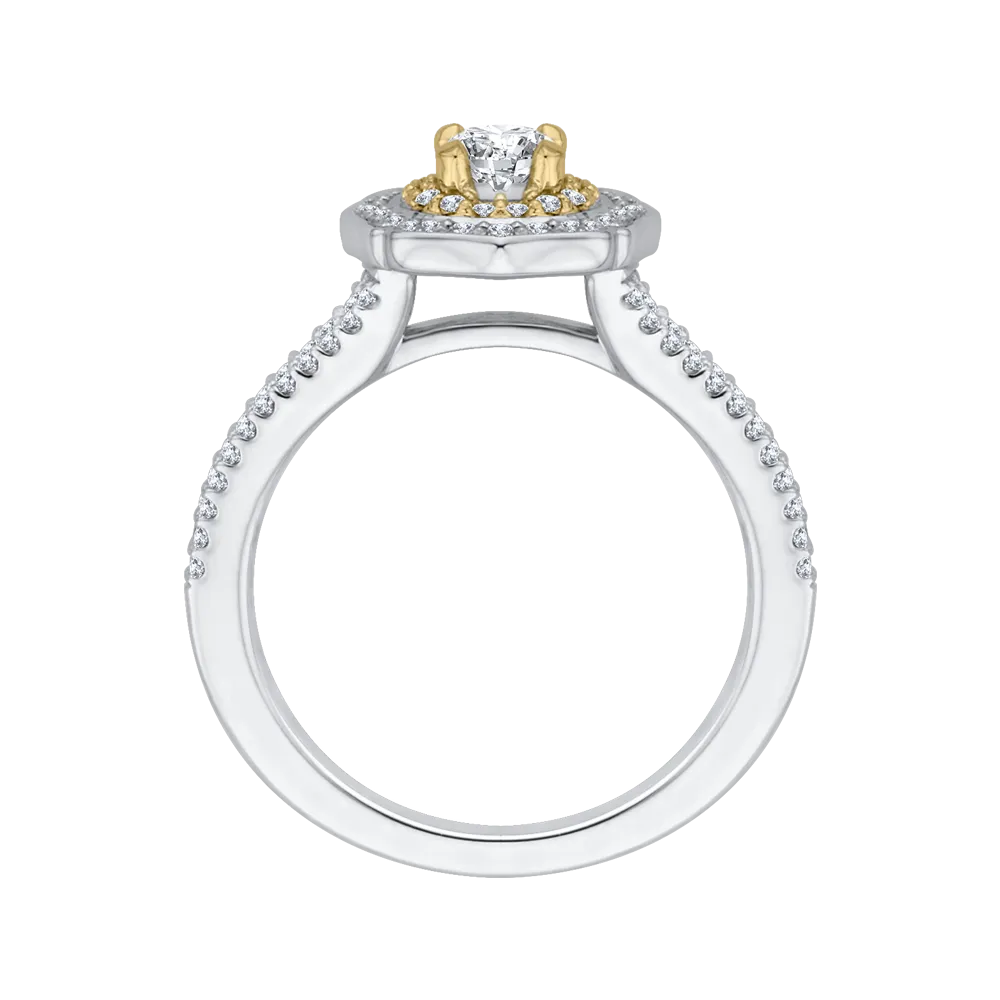 14K Two Tone Gold Round Diamond Double Halo Engagement Ring